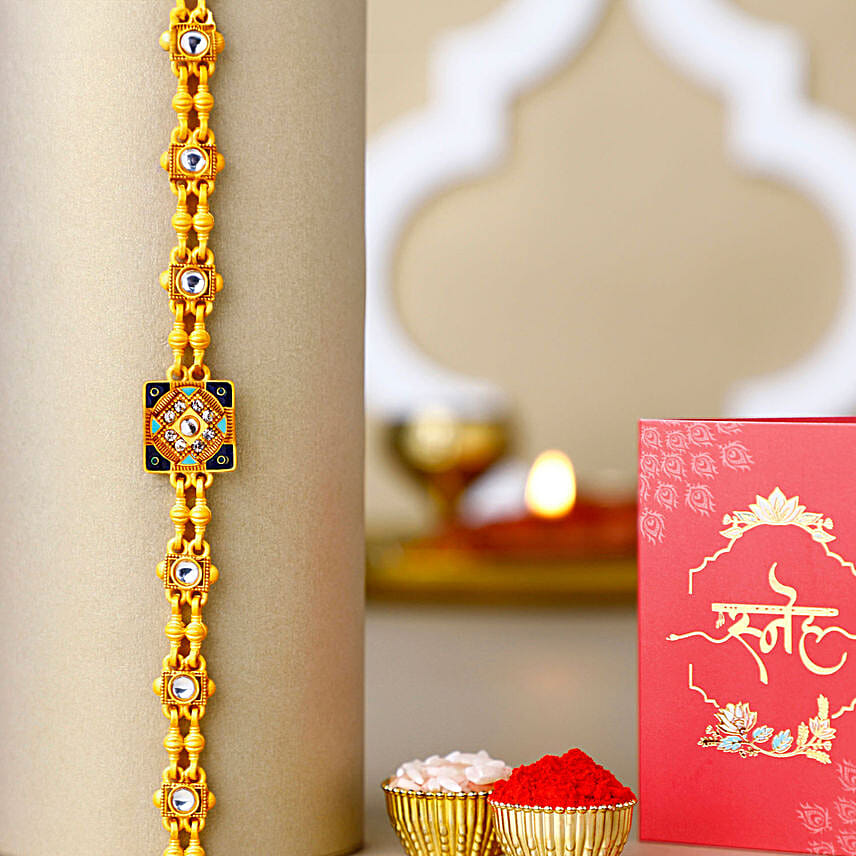 Golden Glamour Bracelet Rakhi with Ferrero Rocher Gift Set