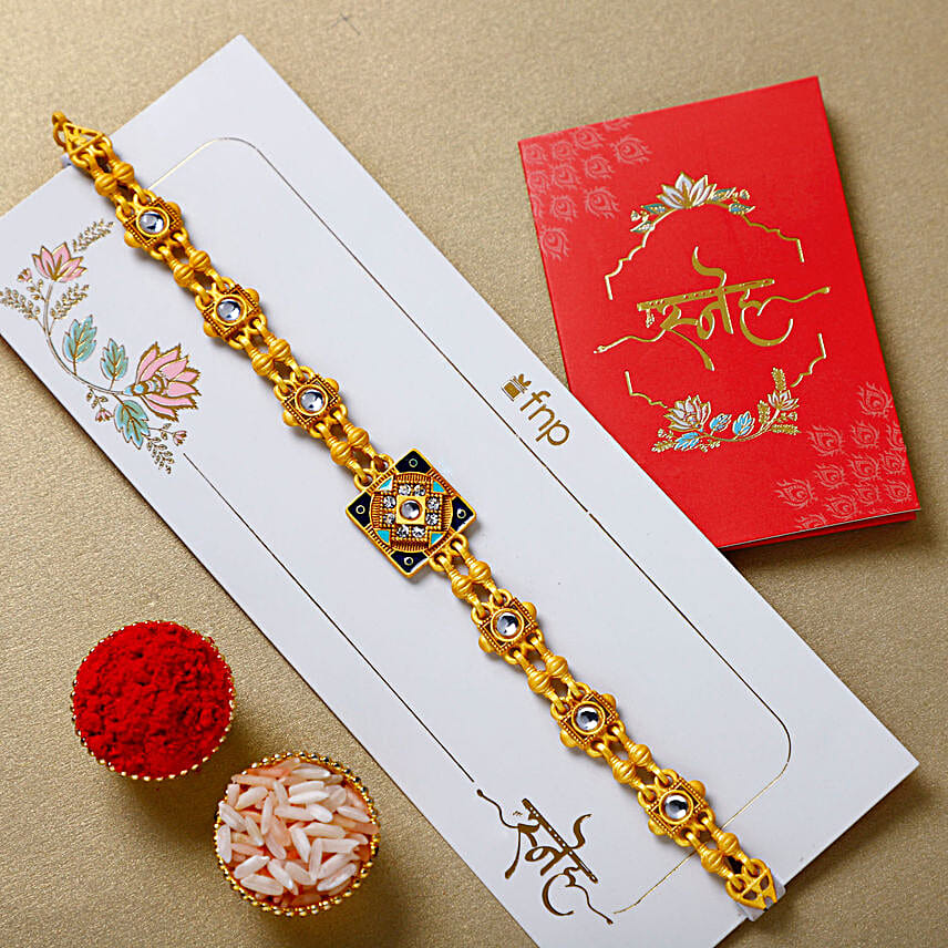 Golden Glamour Bracelet Rakhi with Ferrero Rocher Gift Set
