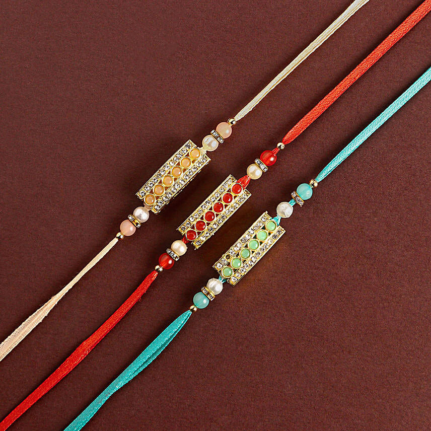 Sparkling Gemstone Trio Rakhi Set N Rasggulla Delight