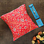 White Pearl Rakhi And Beautiful Cushion