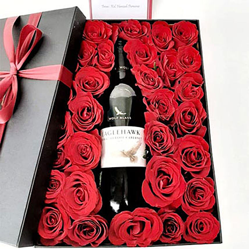 Elegant Red Wine N Red Rose Combo