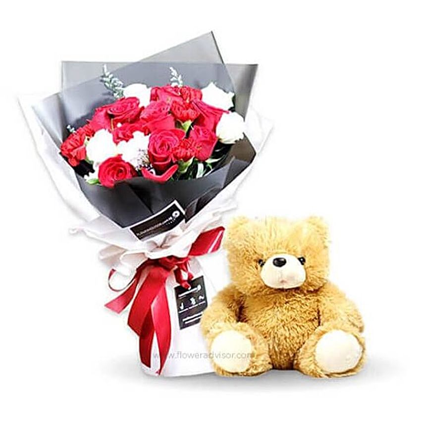 Rose Bouquet And Teddy Bear Combo