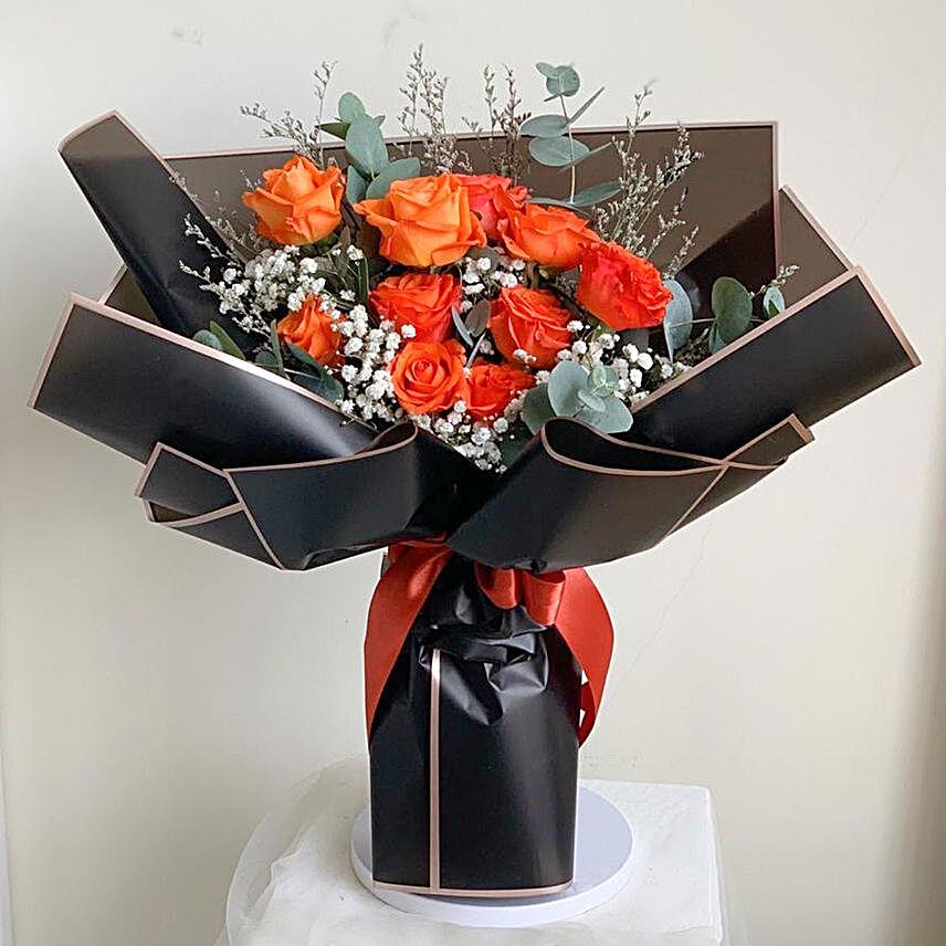 Vibrant Orange Cest La Vie Roses Bouquet:Send Roses to Indonesia
