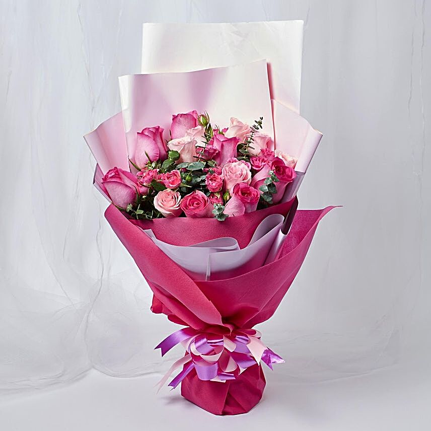 Magnificent Mixed Roses Wrapped Bouquet:Flower Bouquet in Indonesia
