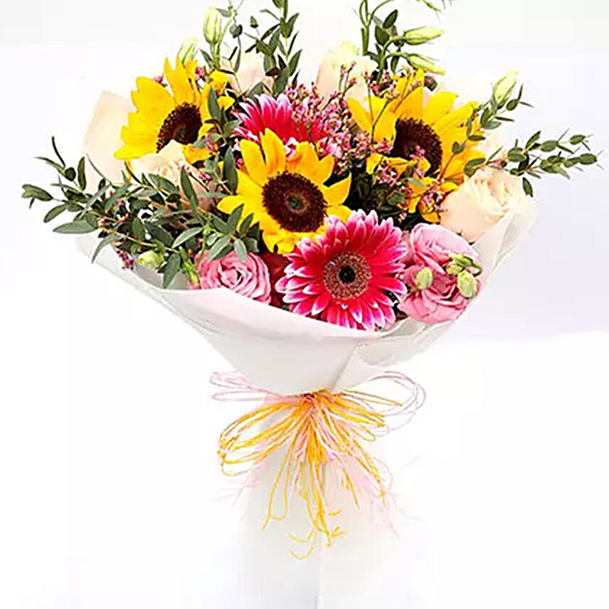 Roses and Sunflower Bouquet:All Gifts to Indonesia