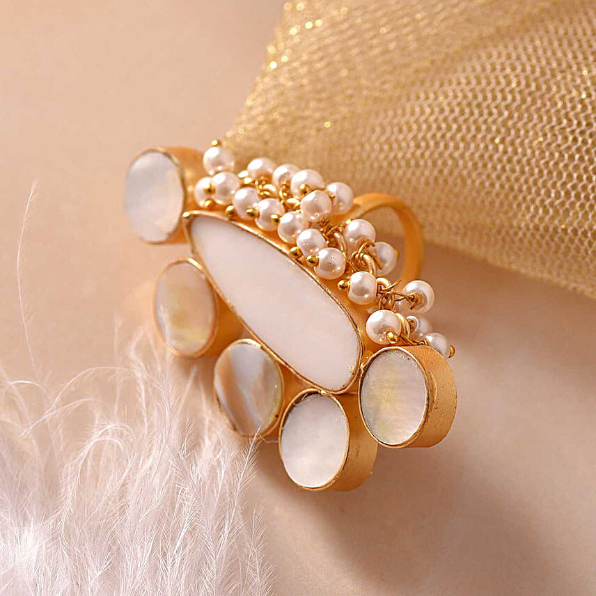 Gold Polished Mother Of Pearl Ring indonesia Gift Gold Polished Mother Of Pearl Ring FNP