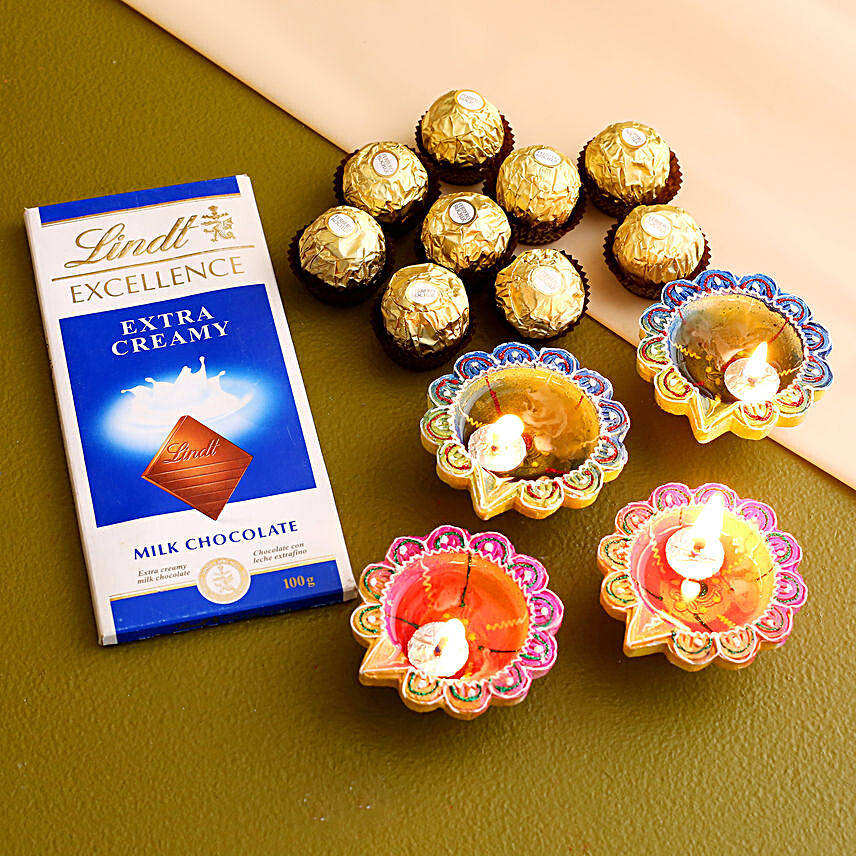 Happy Diwali Diyas And Chocolates