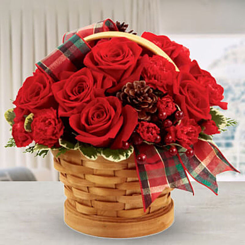 Ravishing Red Roses Christmas Basket