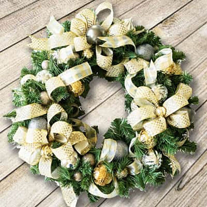 Silver And Golden Christmas Wreath:Christmas Gift Delivery in Indonesia