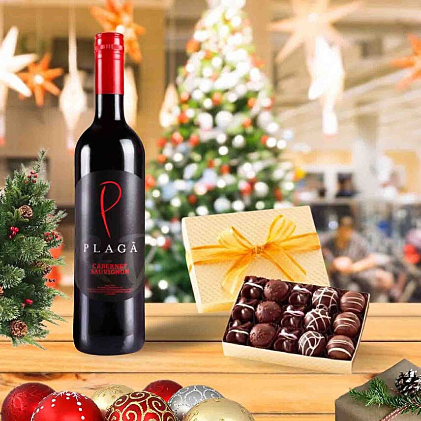 Red Wine And Chocolate Truffles Combo