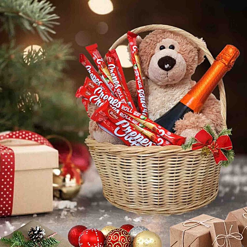 Teddy Bear And Wine Gift Basket