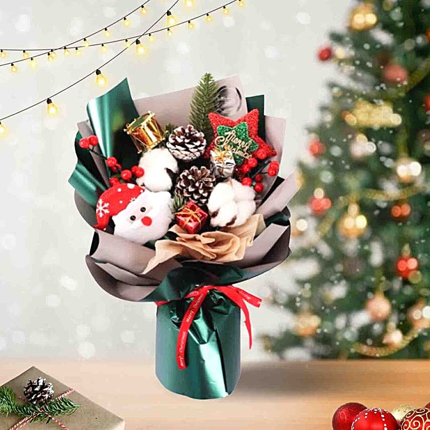 Merry Christmas Dry Flowers Vase:Christmas Gift Delivery in Indonesia