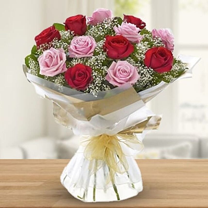 Lovely Pink And Red Roses Bouquet