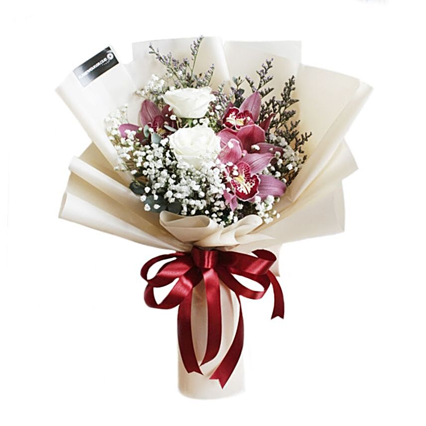 Graceful Cymbidium And White Roses Bouquet