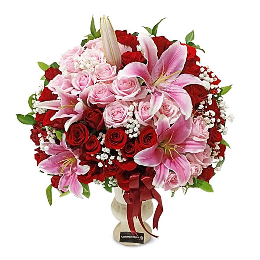 Majestic Roses And Lilies Vase