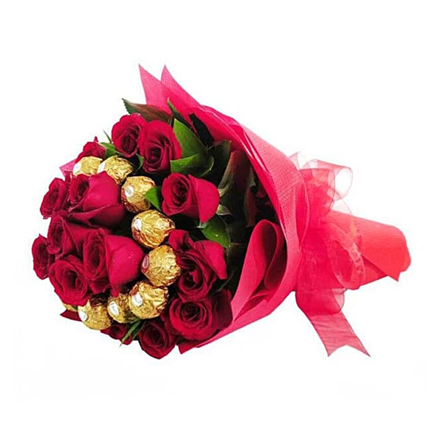 Ravishing Red Roses And Ferrero Rocher Bouquet