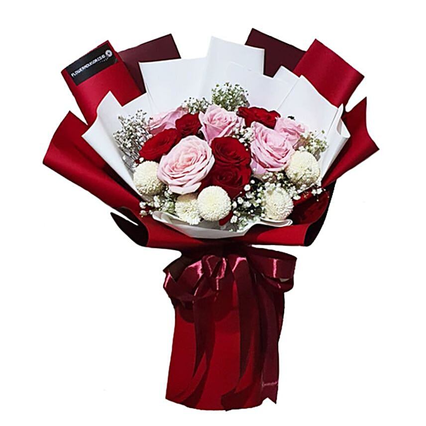 Beautifully Tied And Wrapped Mixed Roses Bouquet