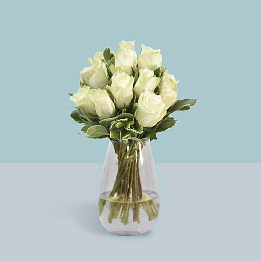 Vase Of Elegant White Roses:Send Roses to Indonesia