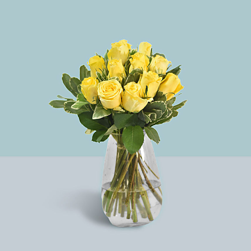 Vase Of Sunshine Yellow Roses:Send Roses to Indonesia
