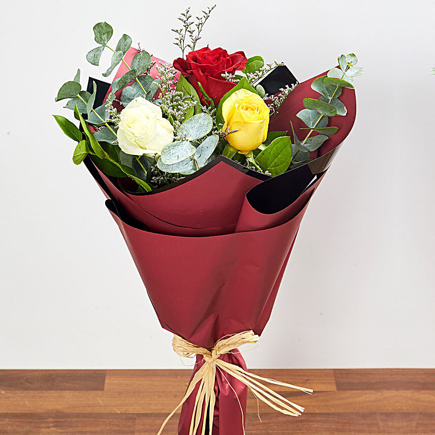 Vibrant Bouquet Of Colored Roses:Send Flowers to Indonesia