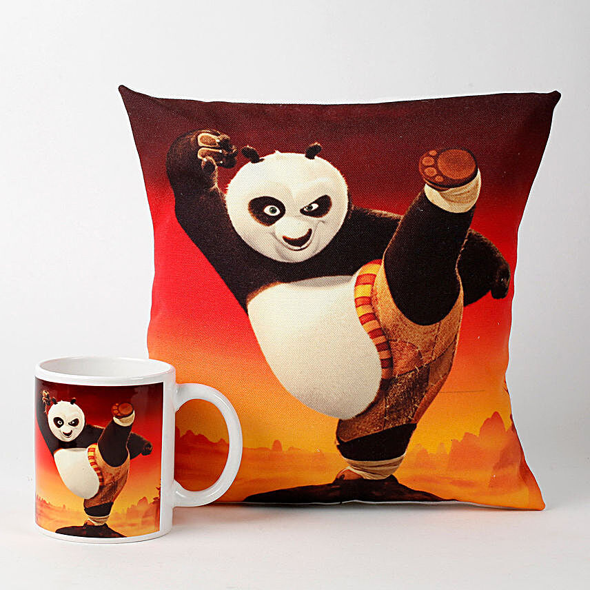 Kung Fu Panda Printed Cushion And Mug Combo:Birthday Gift Delivery in Indonesia