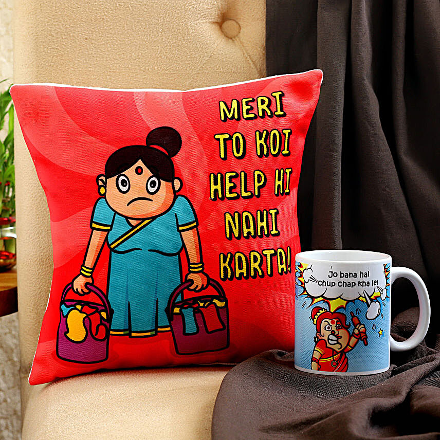 Mothers Love Mug And Cushion Combo:Send Mothers Day Gifts to Indonesia