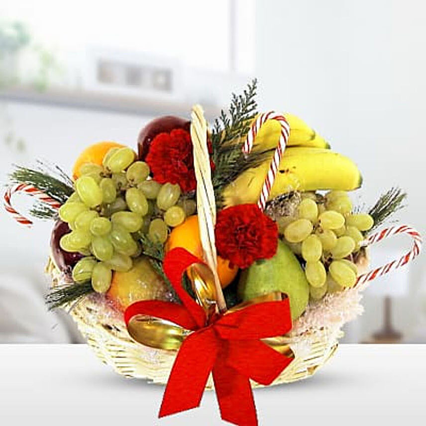 Carnations And Fruits Christmas Basket