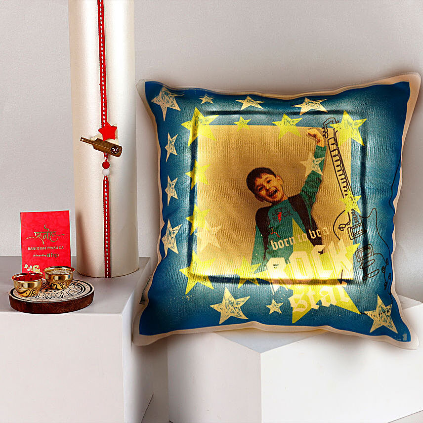 Sneh Cricket Bat Kids Rakhi and Personalised LED Cushion:Rakhi to Kids in Indonesia
