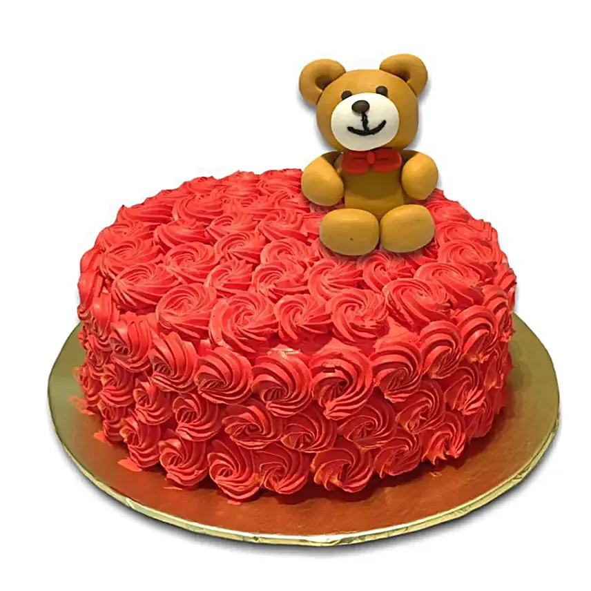 20 Peach Roses Bouquet With Teddy Cake