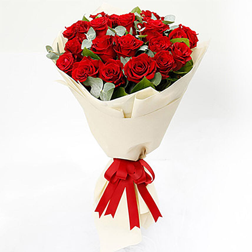 20 Red Roses Bouquet With Teddy Cake