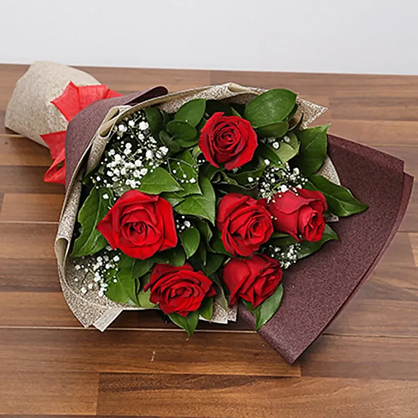 6 Red Roses Boquet With Teddy Cake