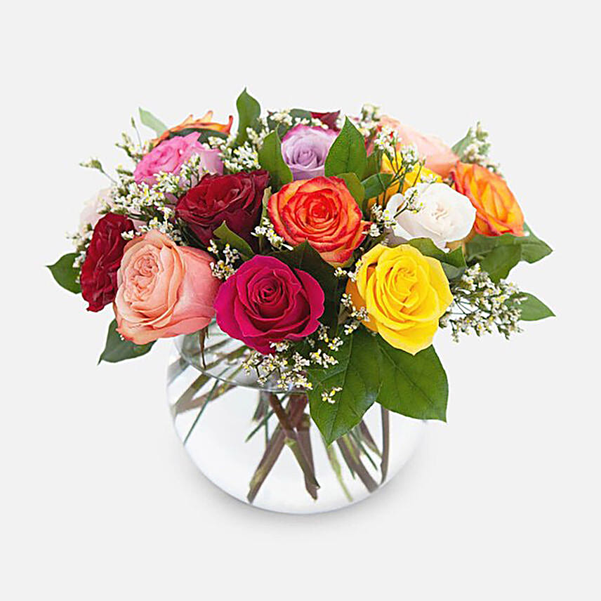 Beautiful Mixed Roses Fishbowl Vase Arrangement