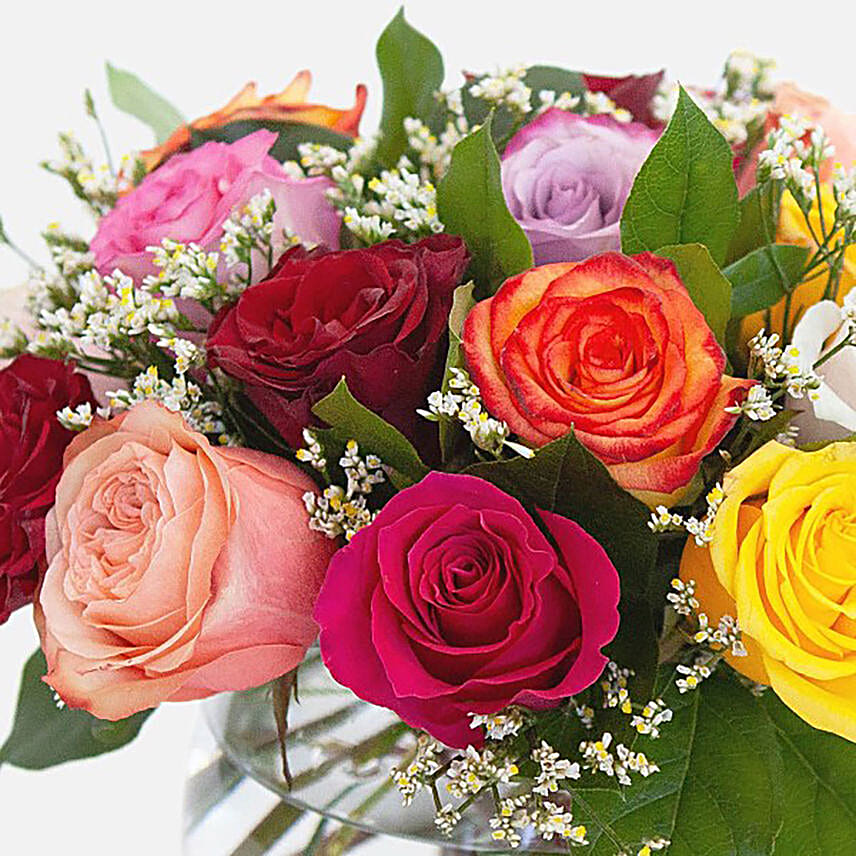 Beautiful Mixed Roses Fishbowl Vase Arrangement