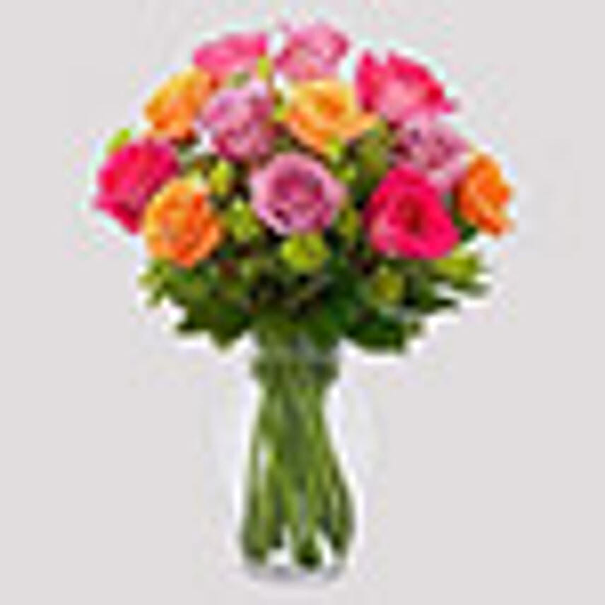 Bright Roses And Chocolate Cake Combo