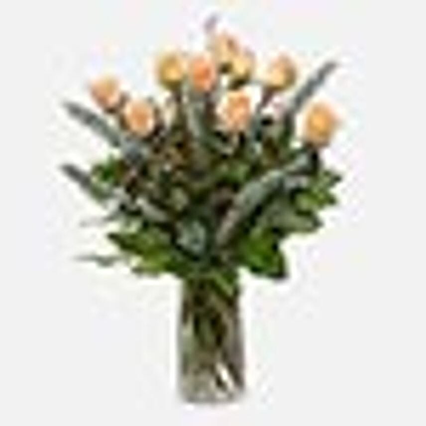 Bunch Of 12 Peach Roses Vase Arrangement