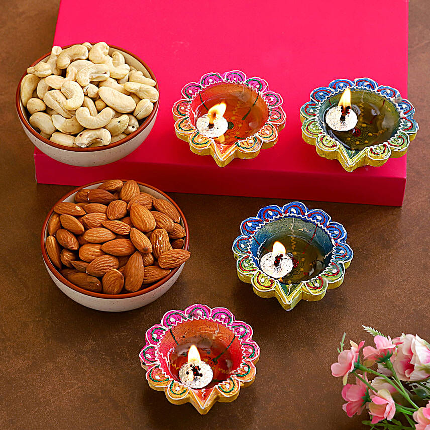 Designer Diyas With Dry Fruits