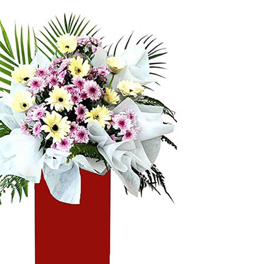 Gerberas Purple Pom In Beautiful Red Stand