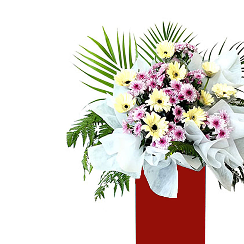 Gerberas Purple Pom In Beautiful Red Stand