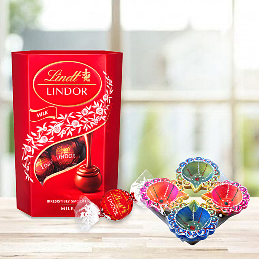 Lindt Lindor With Diyas And Diwali Greeting Card