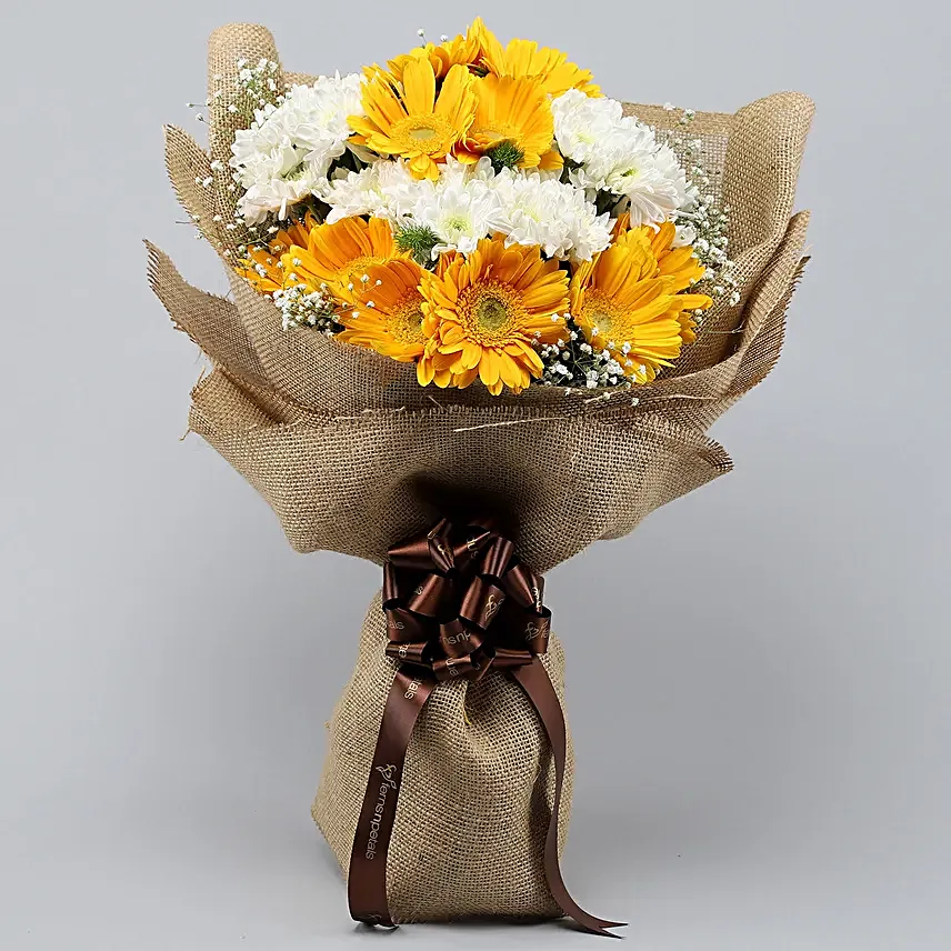 Lovely Yellow White Flowers Jute Bunch