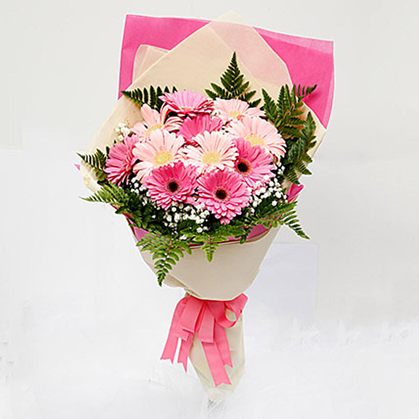 Pink Gerbera Bouquet & Chocolate Brownie Cake