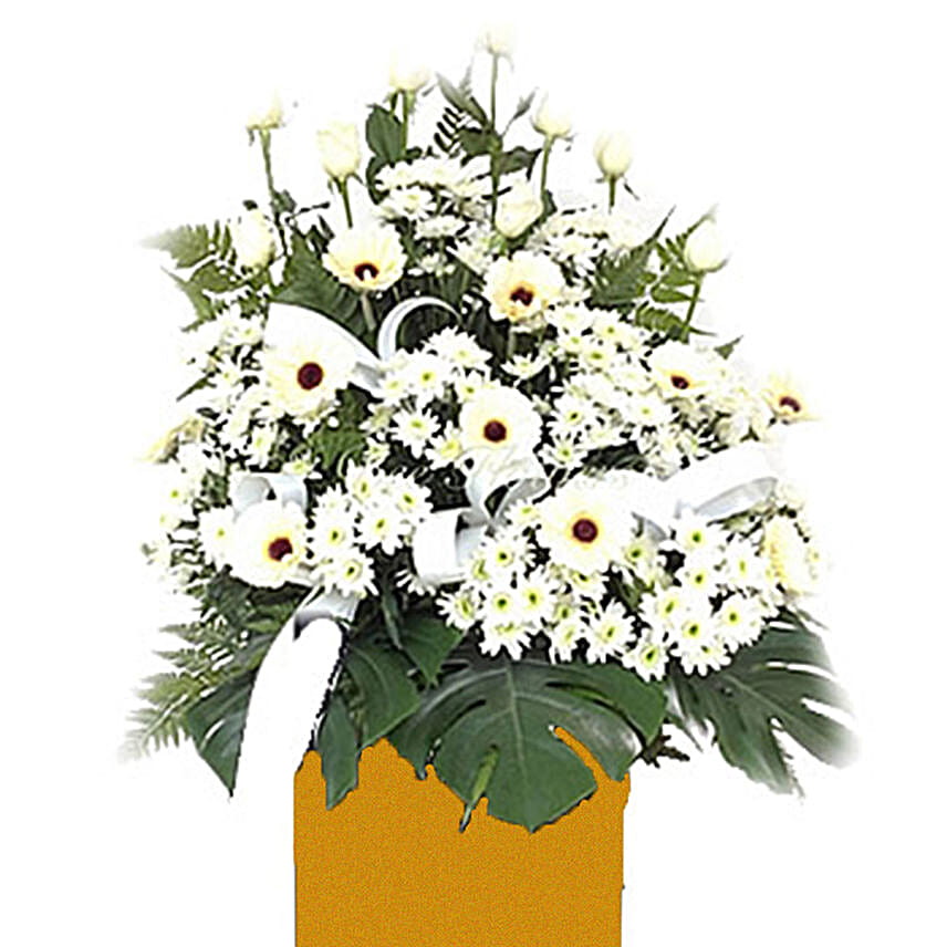 Serene Mixed Flowers Brown Stand Arrangement