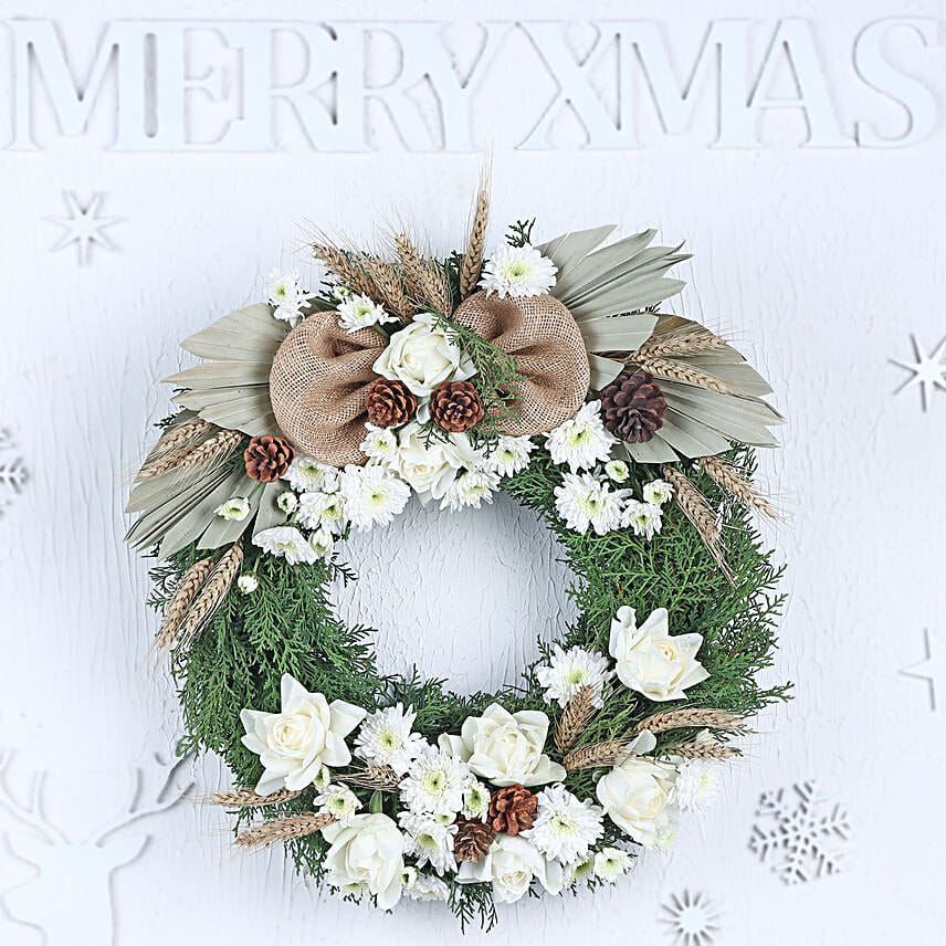 Snowy Christmas Season Floral Wreath