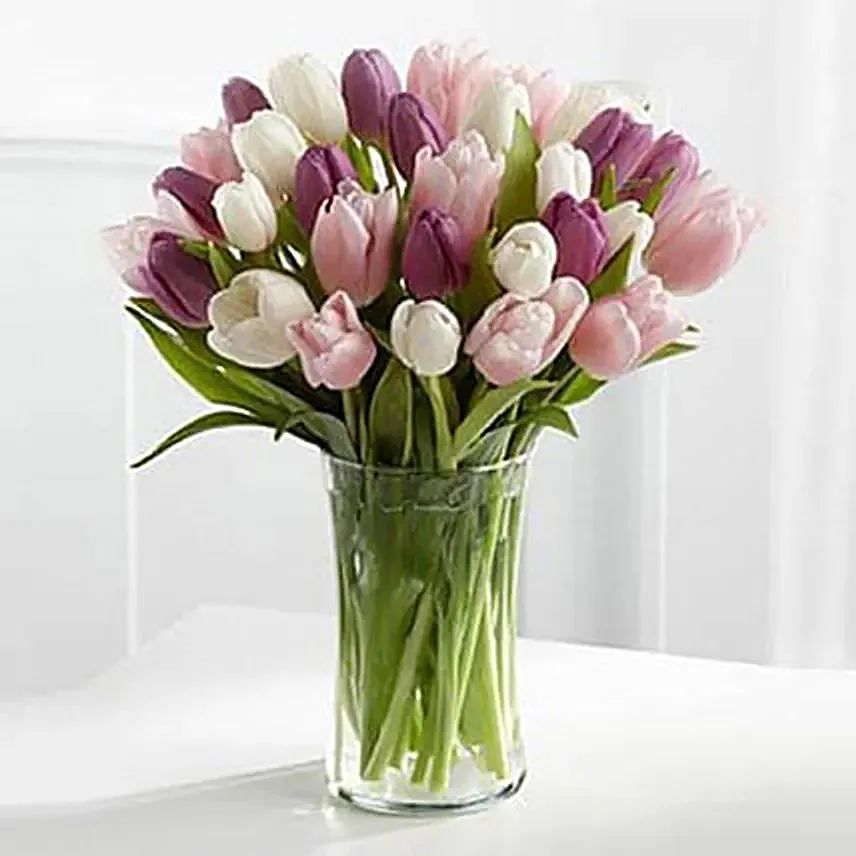 Soft Coloured Tulips & Divine Chocolate Cake