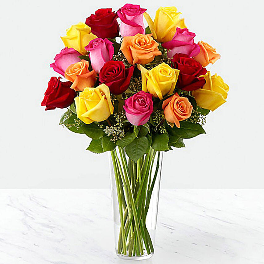 Vase Of 12 Beautiful Vivid Roses