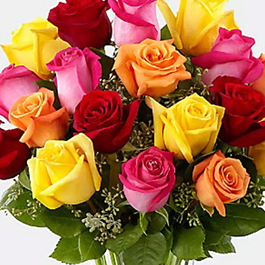 Vase Of 12 Beautiful Vivid Roses