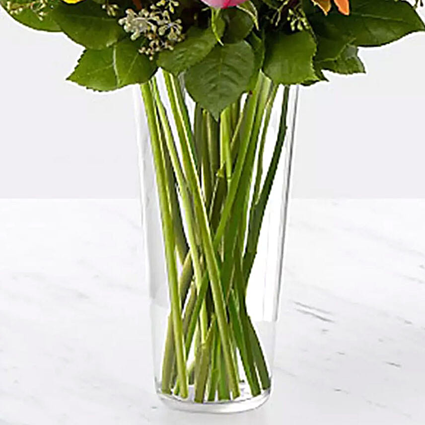 Vase Of 12 Beautiful Vivid Roses