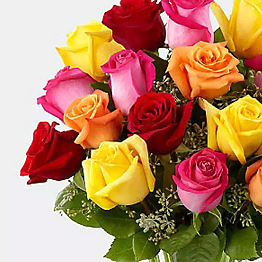Vase Of 12 Beautiful Vivid Roses