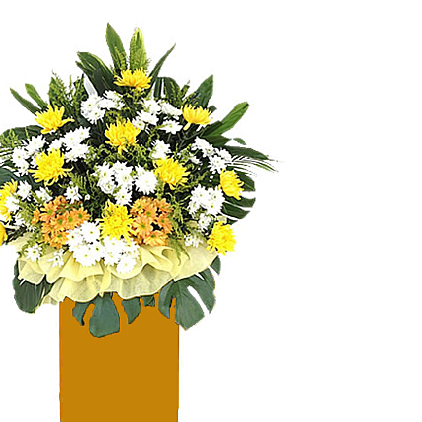 Vibrant Mixed Flowers Brown Stand Arrangement