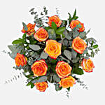 12 Beautiful Orange Roses Glass Vase Arrangement